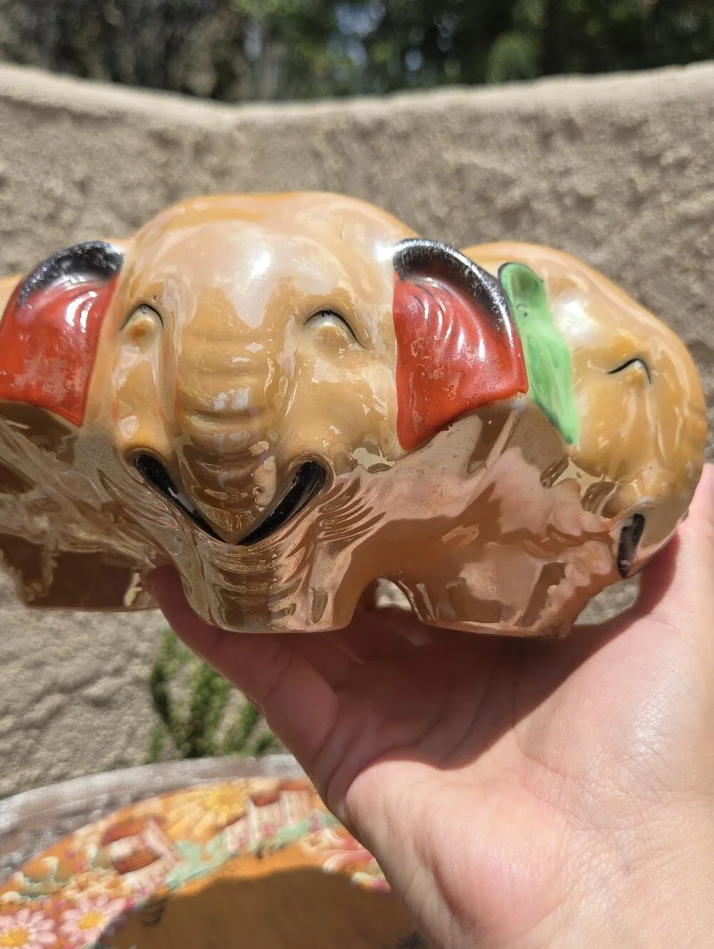 VTG Lusterware Elephant Planter Made in Japan Mid Century Pottery Lucky 30s Rare
